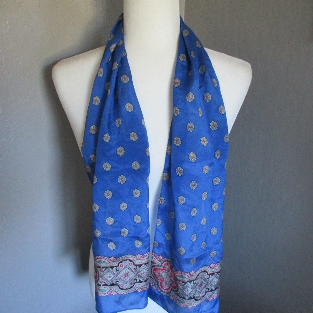 Blue medallion silk scarf